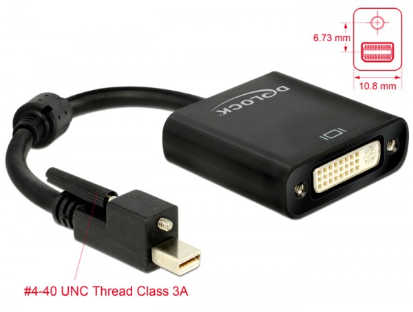 Adapter mini Displayport 1.2 Stecker mit Schraube an DVI Buchse 4K Aktiv schwarz, Delock® [62639]