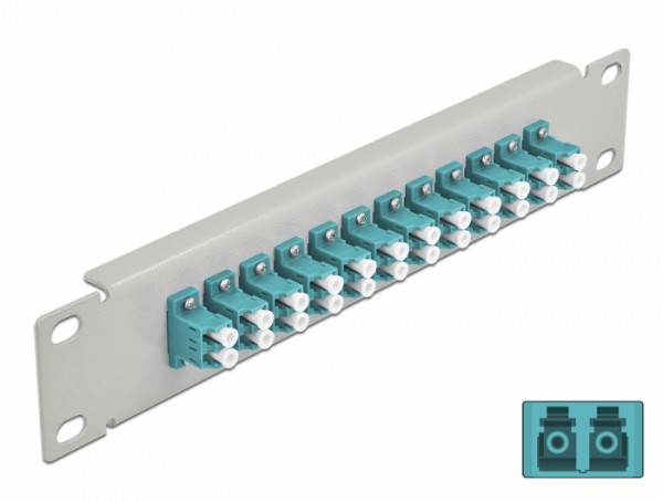 10? LWL Patchpanel 12 Port LC Duplex aqua 1 HE grau, Delock® [66789]