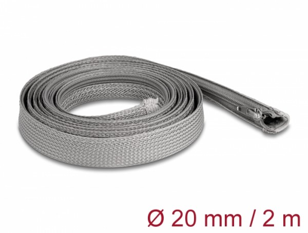 Geflechtschlauch mit Reißverschluss hitzebeständig 2 m x 20 mm grau, Delock® [20830]