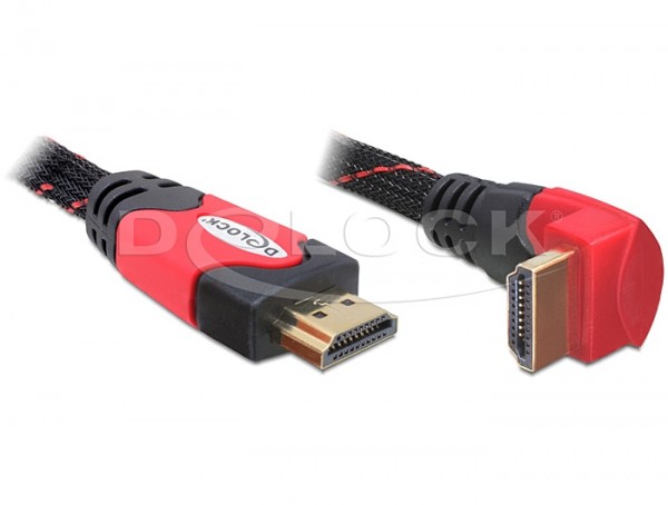 High-Speed-HDMI®-Kabel mit Ethernet, Winkelstecker unten, vergoldete Stecker, 3m, Delock® [82687]