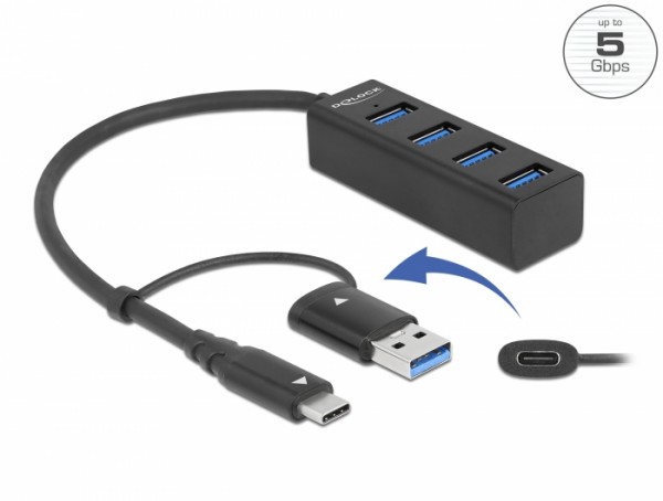 4 Port USB 3.2 Gen 1 Hub mit USB Type-C™ oder USB Typ-A Anschluss, Delock® [63828]