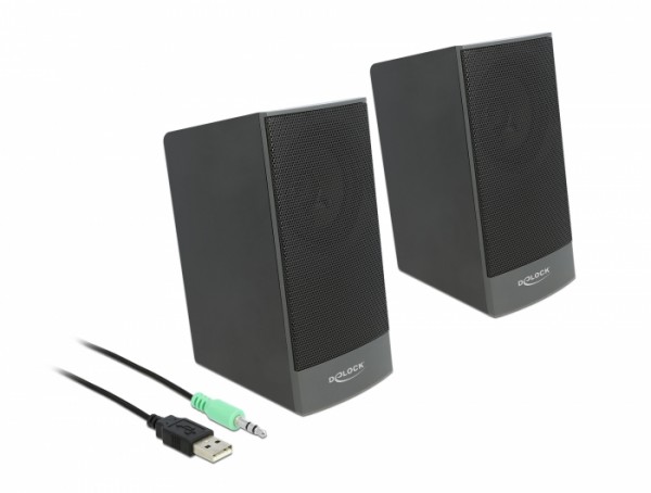 Stereo 2.0 PC Lautsprecher mit 3,5 mm Klinkenstecker und USB Stromversorgung, Delock® [27001]