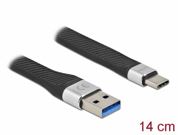 USB 3.2 Gen 1 FPC Flachbandkabel USB Typ-A zu USB Type-C™ 14 cm PD 3 A, Delock® [86938]