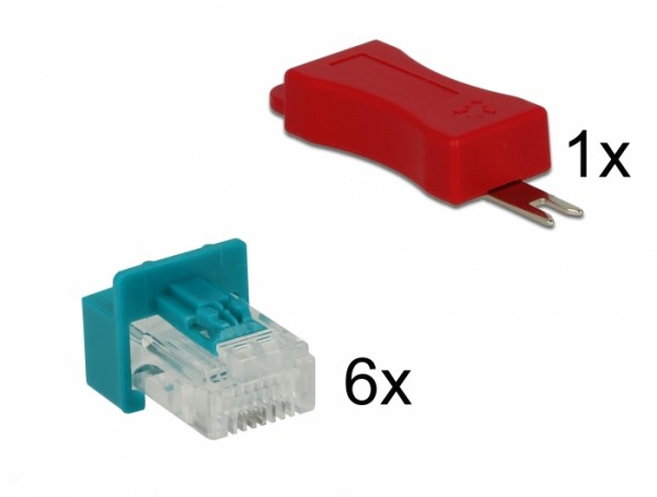 RJ45 Secure Clip mit Stecker, Set mit 6 Stück, Delock® [86425]