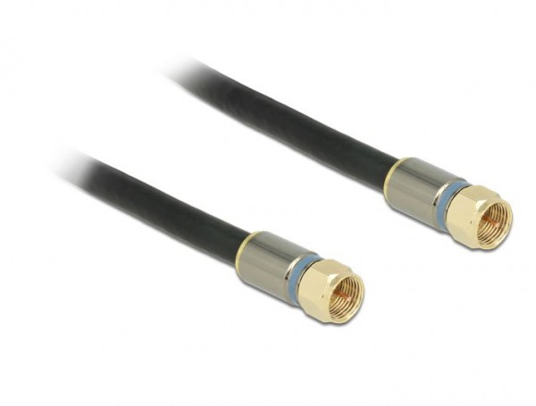 Antennenkabel, F-Stecker an F-Stecker RG-6/U, Vierfachschirmung, Premium, schwarz, 10m, Delock® [88950]