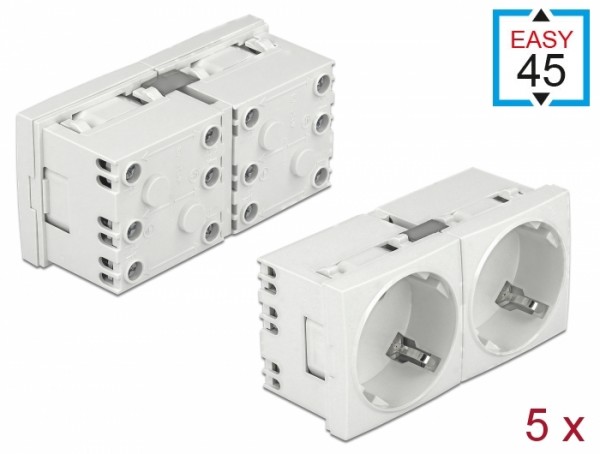 Easy 45 Schutzkontakt-Steckdose 45°-Anordnung 2-fach erweiterbar 45 x 45 mm 5 Stück, Delock® [81325]