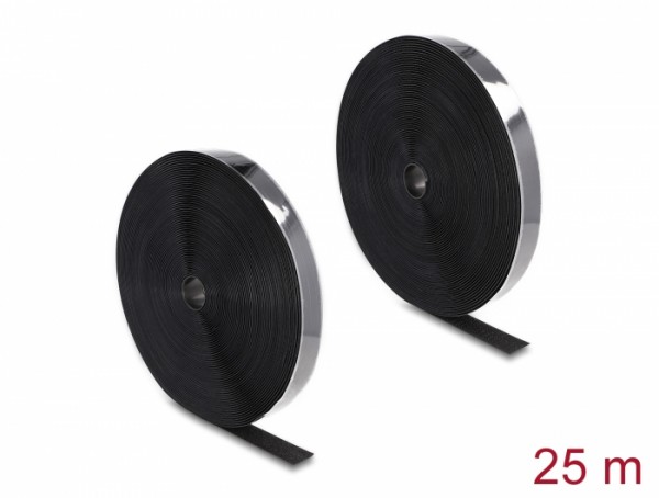Strapazierfähiges Klettband selbstklebend mit Haft- und Flauschband L 25 m x B 25 mm schwarz, Delock® [20859]