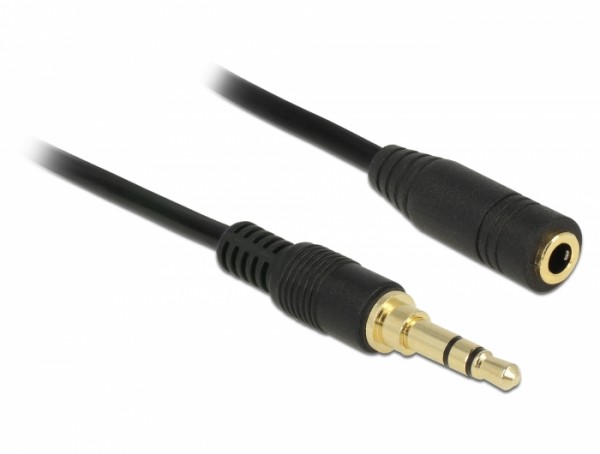 Klinkenverlängerungskabel 3,5 mm 3 Pin Stecker zu Buchse, schwarz, 2m, Delock® [85578]