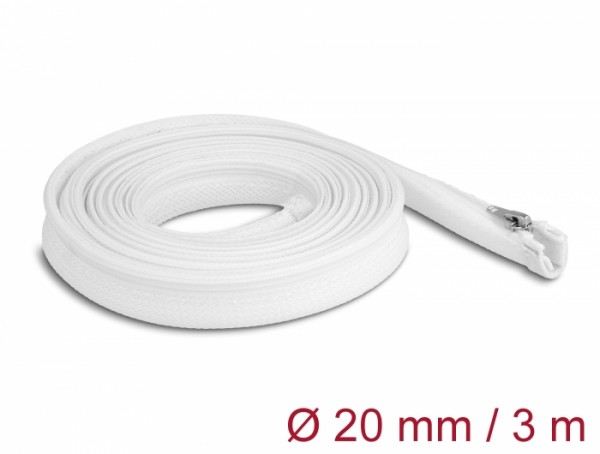 Geflechtschlauch mit Reißverschluss hitzebeständig 3 m x 20 mm weiß, Delock® [20833]