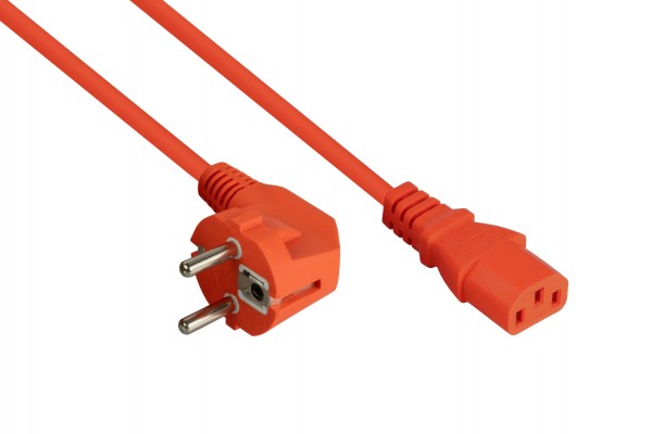 kabelmeister® Netzkabel Schutzkontakt-Stecker Typ E+F (90° gew.) an Kaltgeräte-Buchse C13, orange, 0,75mm², 0,5m