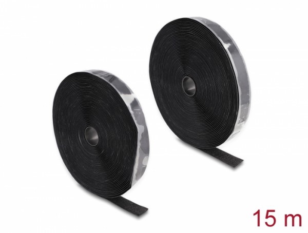 Strapazierfähiges Klettband selbstklebend mit Haft- und Flauschband L 15 m x B 25 mm schwarz, Delock® [20857]