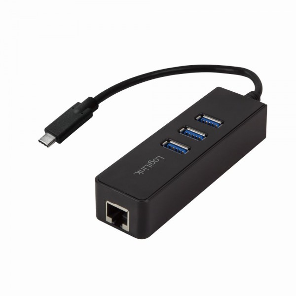 USB 3.0 Typ-C auf Gigabit Adapter zu 1x RJ45 und 3x USB 3.0 Typ-A, LogiLink® [UA0283]