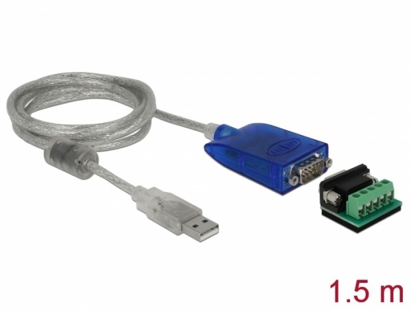Adapter USB Typ-A an Seriell RS-422/485 DB9 mit Überspannungsschutz 600 W und erweiterter Temperaturbereich, Delock® [64055]