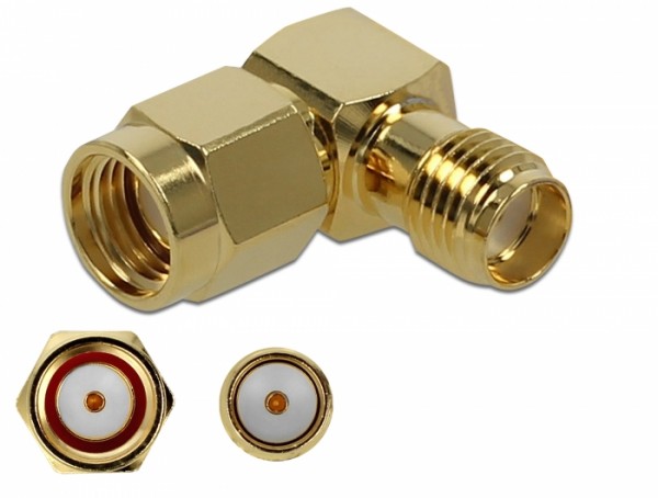 Adapter RP-SMA Stecker an SMA Buchse 90° 10 GHz, Delock® [89978]