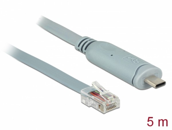 Adapter USB 2.0 Typ-C Stecker > 1 x Seriell RS-232 RJ45 Stecker 5,0 m grau, Delock® [89892]