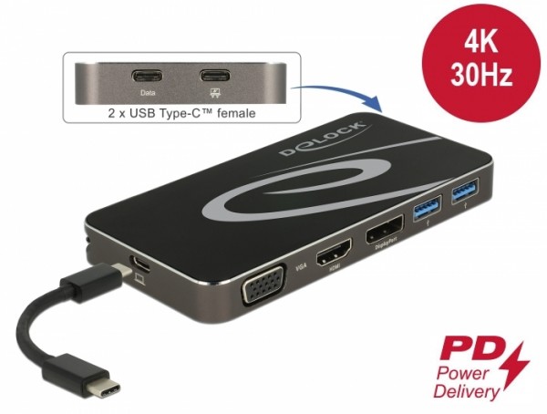 USB Type-C™ 3.2 Dockingstation 4K HDMI + DP / 1080p VGA, USB Hub und PD 3.0, Delock® [87773]