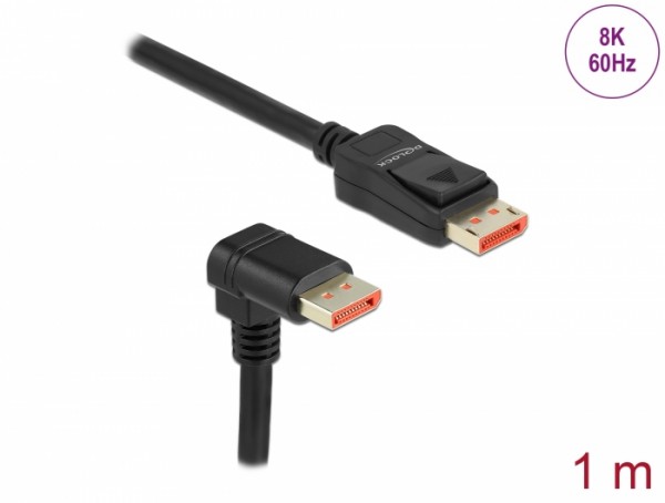 DisplayPort Kabel Stecker gerade zu Stecker 90° unten gewinkelt 8K 60 Hz, schwarz, 1 m, Delock® [87050]