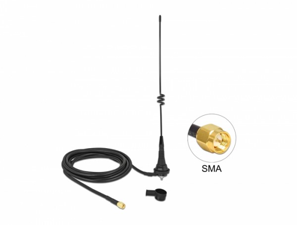 LPWAN 868 MHz Antenne SMA Stecker 4,5 dBi starr omnidirektional mit Anschlusskabel RG-58 C/U 2,5 m outdoor schwarz, Delock® [12722]