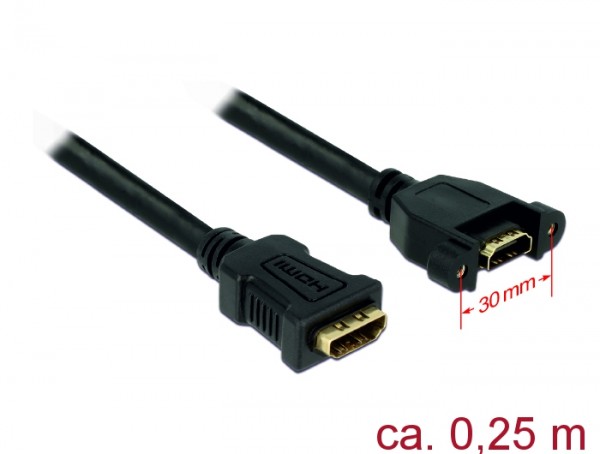 Kabel HDMI-A Buchse an HDMI-A Buchse an Einbau, 4K 30Hz, schwarz, 0,25m, Delock® [85100]
