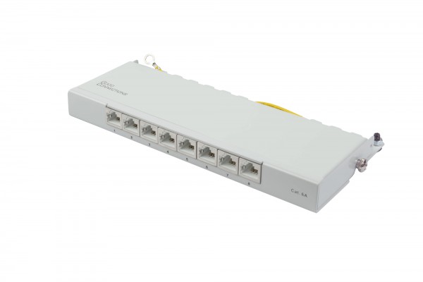 Patchpanel Desktop Cat. 6A, 8-Port, 0,5 HE, STP geschirmt, werkzeugloses Öffnen, Lichtgrau (RAL7035), Good Connections®