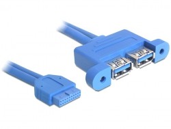 Kabel, USB 3.0 Pin Header Buchse an 2 x USB 3.0 A Buchse (nebeneinander), ca. 0,45m, Delock® [82941]