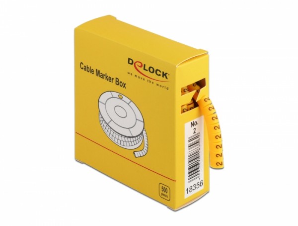 Kabelmarker Box, Nr: 2, gelb, 500 Stück, Delock® [18356]