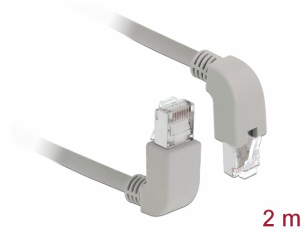 Netzwerkkabel RJ45 Cat.5e SF/UTP oben / unten gewinkelt, grau, 2 m, Delock® [85854]