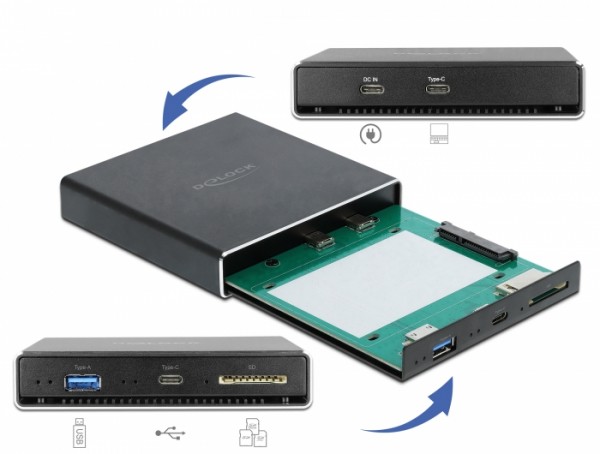 Externes Gehäuse für 2,5" SATA HDD / SSD mit zusätzlichem USB Type-C™ und Typ-A Port und SD Slot, Delock® [42618]