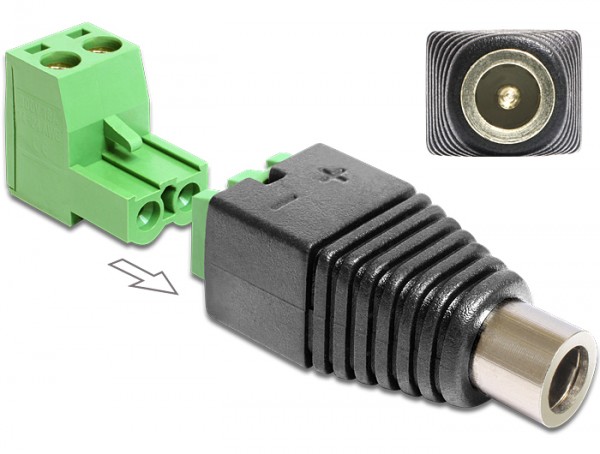 Adapter DC 2,5 x 5,5 mm Buchse an Terminalblock 2 Pin, 2-teilig, Delock® [65486]
