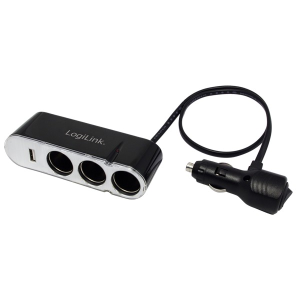 LogiLink® USB 3-Fach Zigarettenanzünder mit USB-Port 12/24V [PA0038]