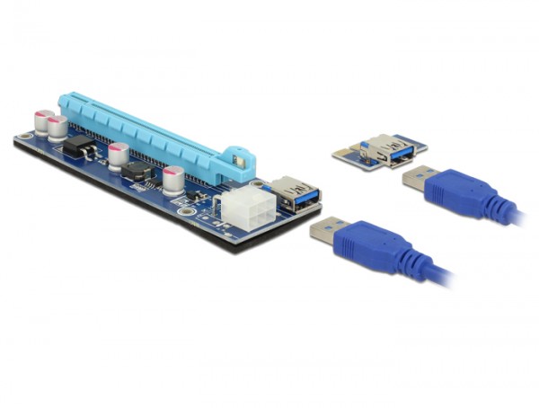 Riser Karte PCI Express x1 > x16 mit 60 cm USB Kabel, Delock® [41426]