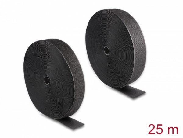 Strapazierfähiges Klettband mit Haft- und Flauschband L 25 m x B 50 mm schwarz, Delock® [20856]