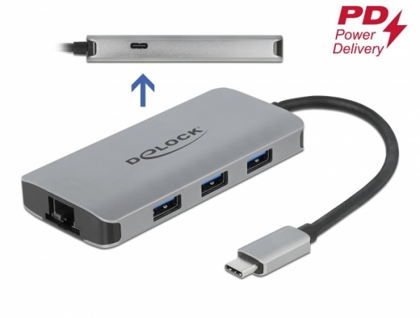USB 3.2 Gen 1 Hub mit 4 Ports und Gigabit LAN und PD, Delock® [63252]
