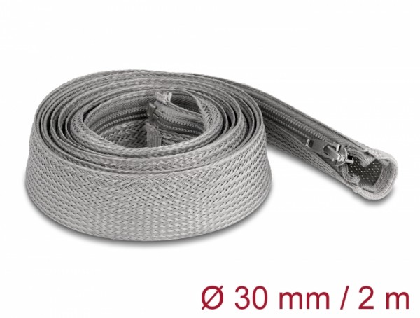 Geflechtschlauch mit Reißverschluss hitzebeständig 2 m x 30 mm grau, Delock® [20831]