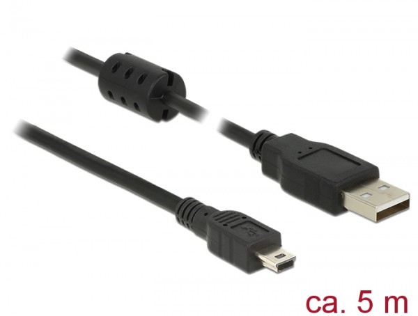 USB Kabel 2.0 Typ-A Stecker an USB 2.0 Mini-B Stecker, schwarz, 5,0 m Delock® [84916]