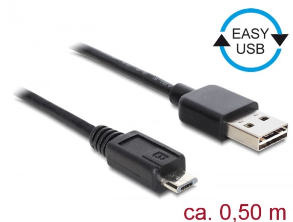 Kabel EASY-USB 2.0 Typ-A Stecker an USB 2.0 Typ Micro-B Stecker, schwarz, 0,5 m schwarz, Delock® [85156]