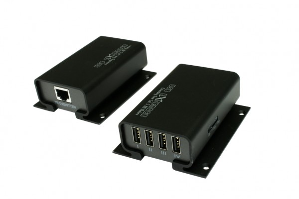 USB 2.0 Cat.5/6 Extender bis 100 Meter, 4-Port, ohne Treiber und Software (Metall-Gehäuse), Exsys® [EX-1444]