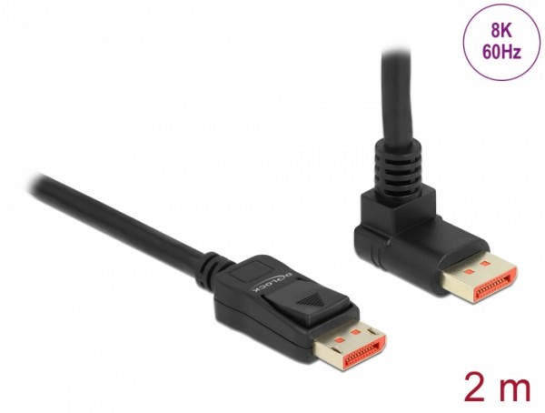 DisplayPort Kabel Stecker gerade zu Stecker 90° oben gewinkelt 8K 60 Hz, schwarz, 2 m, Delock® [87055]
