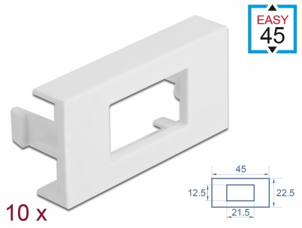 Easy 45 Modulblende Rechteck-Ausschnitt 12,5 x 21,5 mm, 45 x 22,5 mm 10 Stück weiß, Delock® [81302]