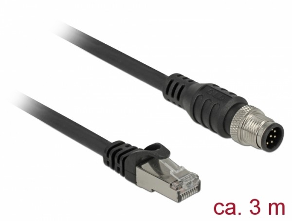Kabel RJ45 Stecker zu M12 Stecker 8 Pin A-kodiert Cat.5e SFTP 3 m, Delock® [84924]