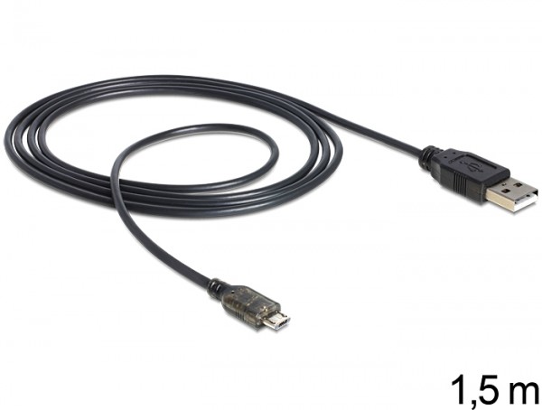 Daten- und Ladekabel USB zu micro USB mit LED Anzeige, 1,5m schwarz, Delock® [83272]