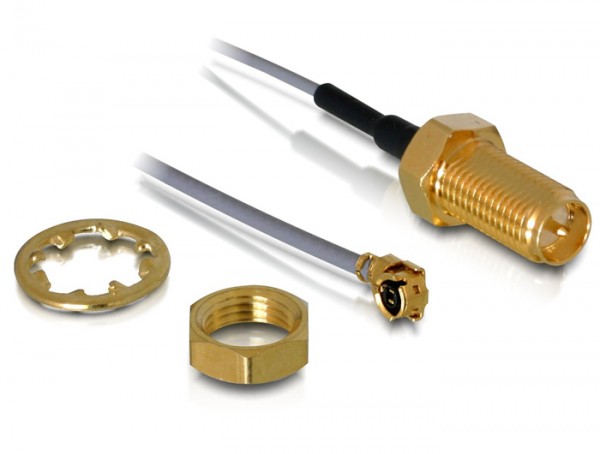 Antennenkabel RP-SMA Buchse zum Einbau an MHF/U.FL-LP-068 kompatibler Stecker 200 mm 1.13 Gewindelänge 10 mm 6 GHz, Delock® [88340]