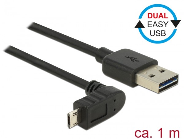 Kabel EASY-USB 2.0 Typ-A Stecker an EASY-USB 2.0 Typ Micro-B Stecker gewinkelt oben / unten, schwarz, 1m, Delock® [83848]