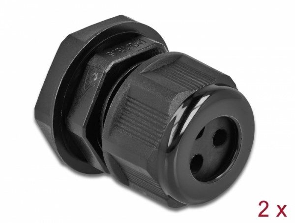 Kabelverschraubung PG13,5 für Rundkabel mit drei Kabeleinführungen schwarz 2 Stück, Delock® [60375]