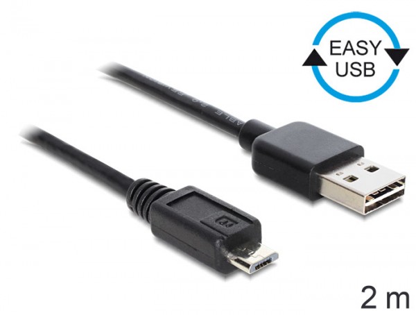 Anschlusskabel USB 2.0 EASY Stecker A an micro Stecker B, schwarz, 2m, Delock® [83367]