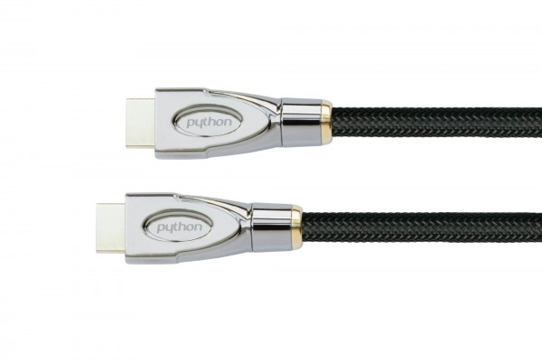 Anschlusskabel HDMI® 2.0 Kabel 4K2K / UHD 60Hz, 24K vergoldete Kontakte, OFC, Nylongeflecht schwarz, 3m, PYTHON® Series