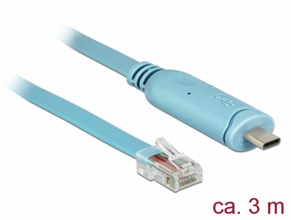 Adapter USB 2.0 Typ-C Stecker > 1 x Seriell RS-232 RJ45 Stecker 3,0 m blau, Delock® [63914]