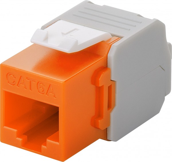 KeyStone RJ45 Jack, Cat. 6a, ungeschirmt, 500MHz, weiß/orange