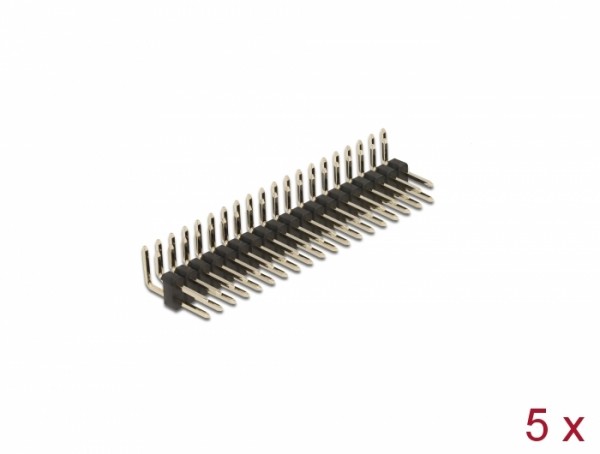 Stiftleiste 20 Pin, Rastermaß 2,54 mm, 2-reihig, gewinkelt, 5 Stück, Delock® [66702]