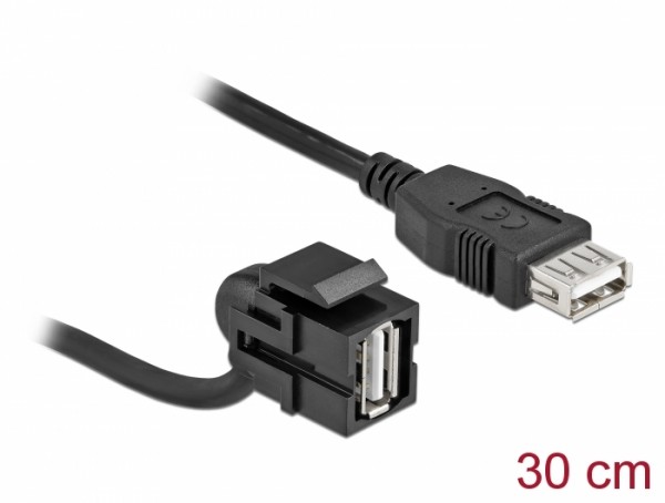 Keystone Modul USB 2.0 A Buchse 110° > USB 2.0 A Buchse mit Kabel schwarz, Delock® [86869]